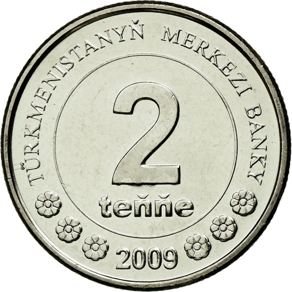 Moneta, Turkmenistan, 2 Tenge, 2009, SPL-, Acciaio placcato nichel, KM:96