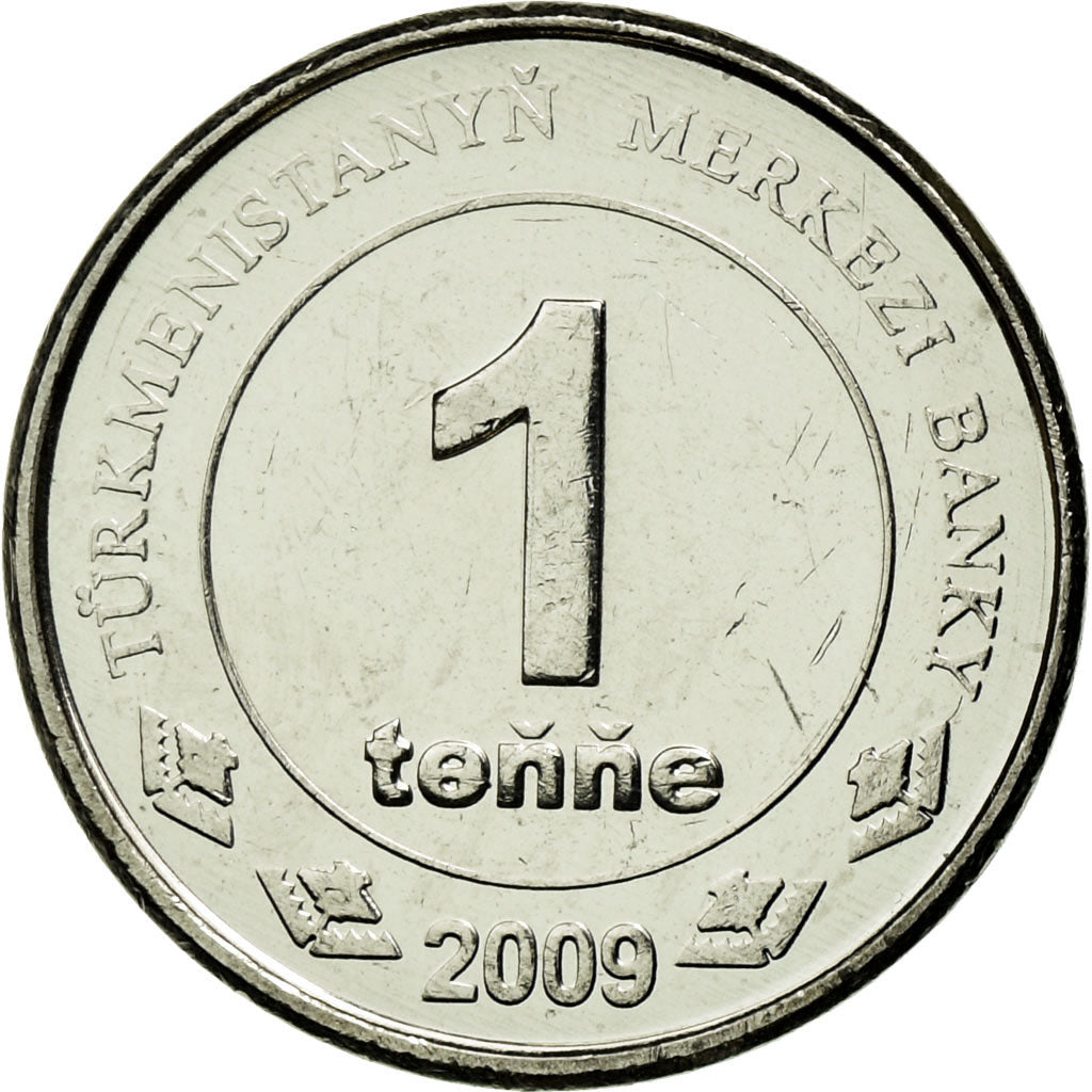 Moeda, Turquemenistão, Tenge, 2009, AU(55-58), Aço Niquelado, KM:95