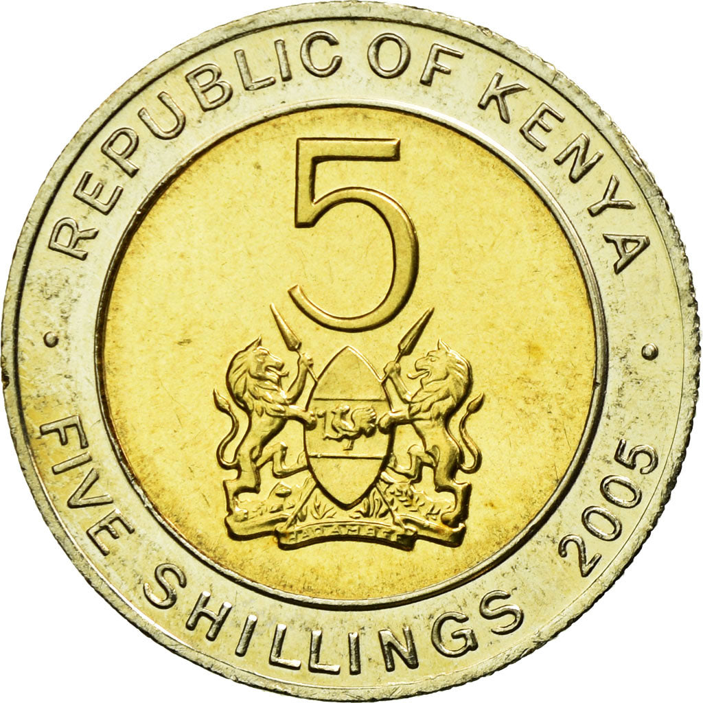 Coin, Kenya, 5 Shillings, 2005, British Royal Mint, EF(40-45), Bi-Metallic