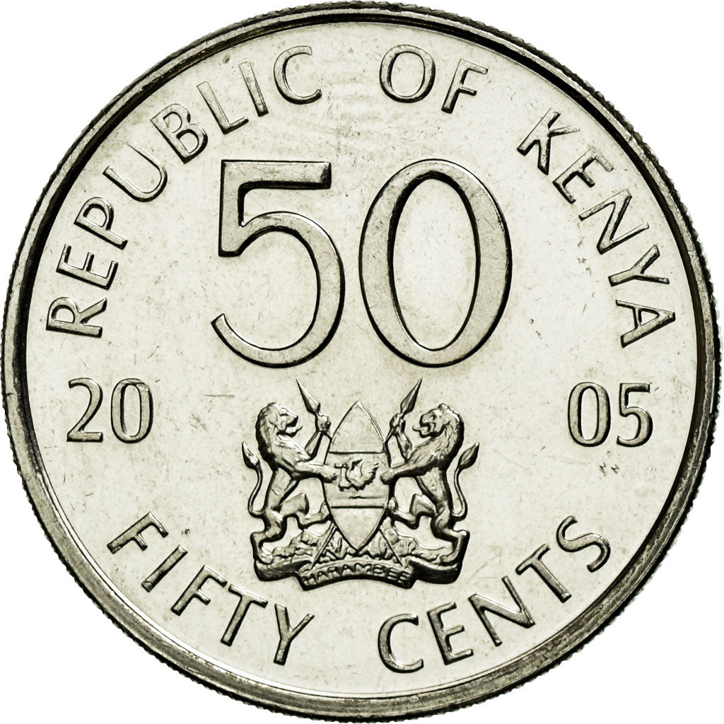 Coin, Kenya, 50 Cents, 2005, British Royal Mint, MS(63), Nickel plated steel