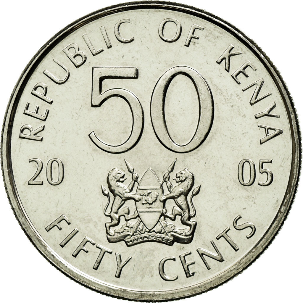 Coin, Kenya, 50 Cents, 2005, British Royal Mint, MS(63), Nickel plated steel
