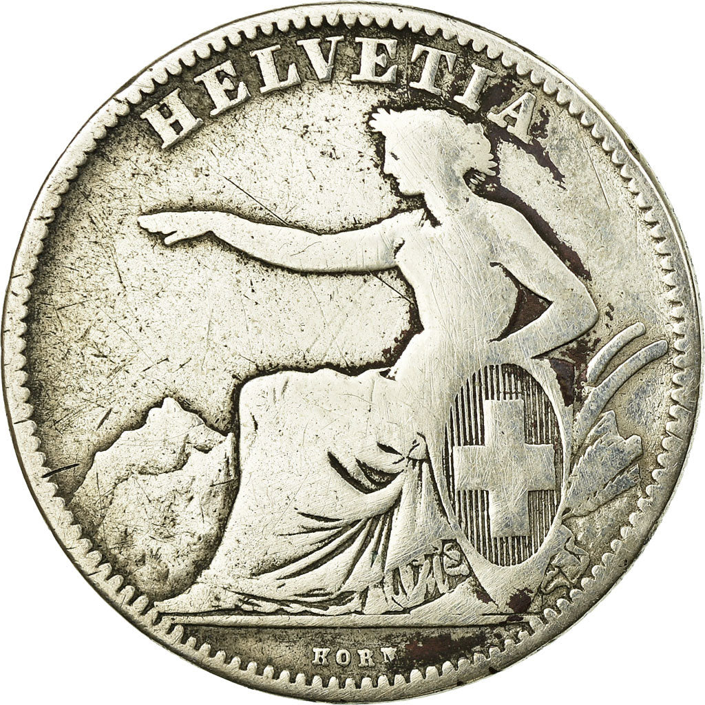 Coin, Switzerland, 2 Francs, 1863, Bern, VF(20-25), Silver, KM:10a
