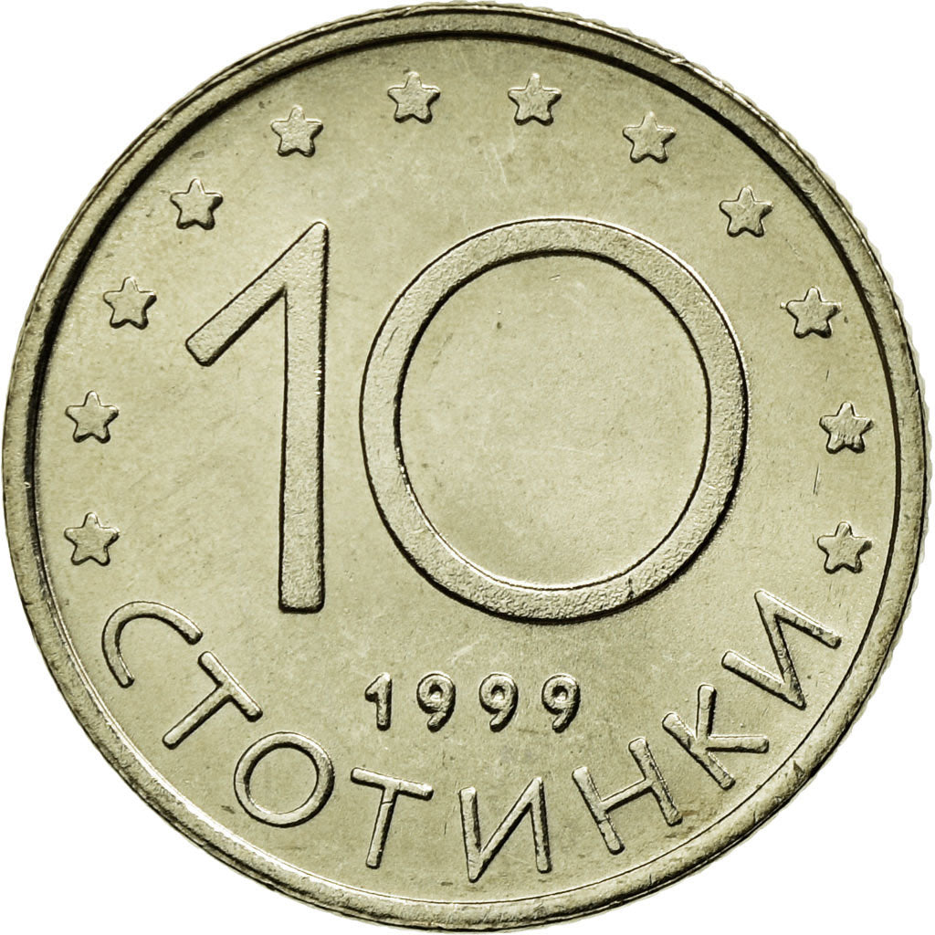 Moneta, Bulgaria, 10 Stotinki, 1999, Sofia, MS(63), Miedź-Nikiel-Cynk, KM:240