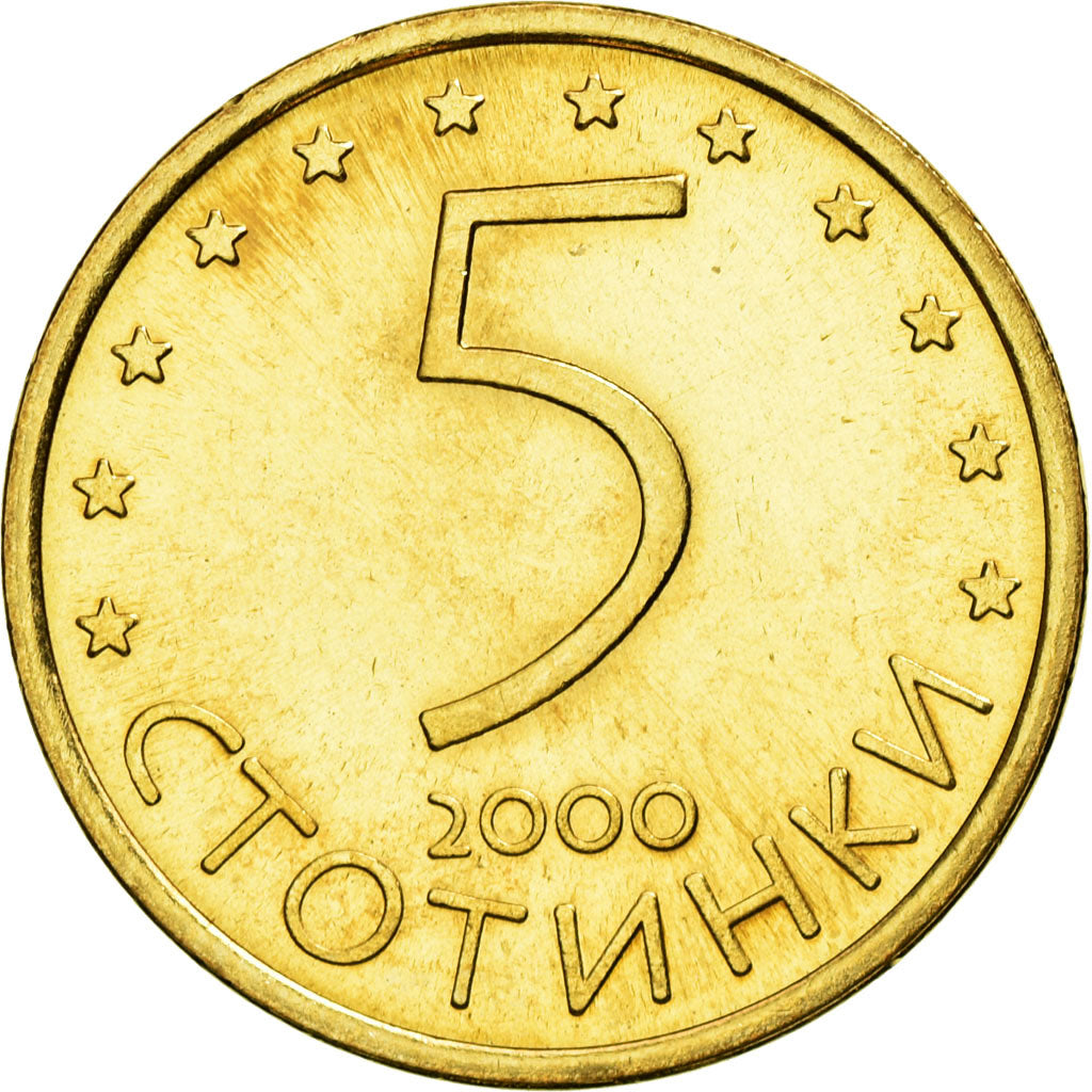 Münze, Bulgarien, 5 Stotinki, 2000, SS+, Brass plated steel, KM:239a