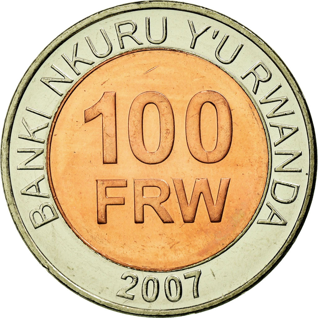 Coin, Rwanda, 100 Francs, 2007, British Royal Mint, AU(50-53), Bi-Metallic