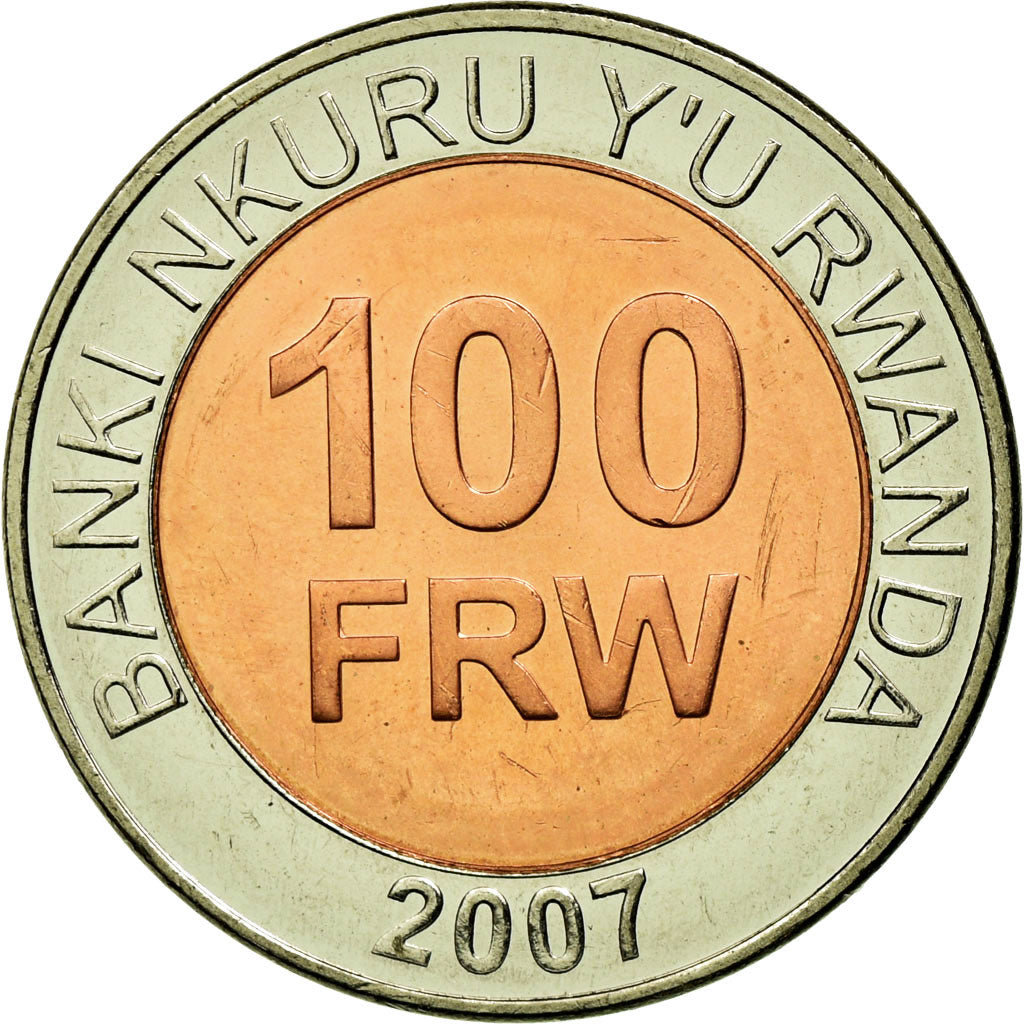 Coin, Rwanda, 100 Francs, 2007, British Royal Mint, AU(50-53), Bi-Metallic