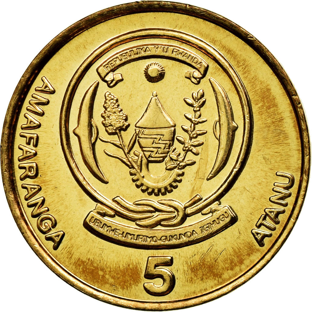 Moneta, Ruanda, 5 Francs, 2003, AU(55-58), Mosiądz platerowany stalą, KM:23