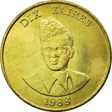 Moneda, Zaire, 10 Zaïres, 1988, MBC, Latón, KM:19