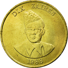 Moneta, Zaire, 10 Zaïres, 1988, EF(40-45), Mosiądz, KM:19