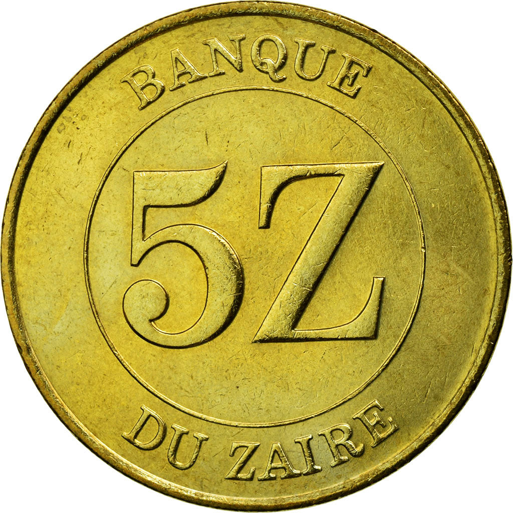Coin, Zaire, 5 Zaïres, 1987, EF(40-45), Brass, KM:14