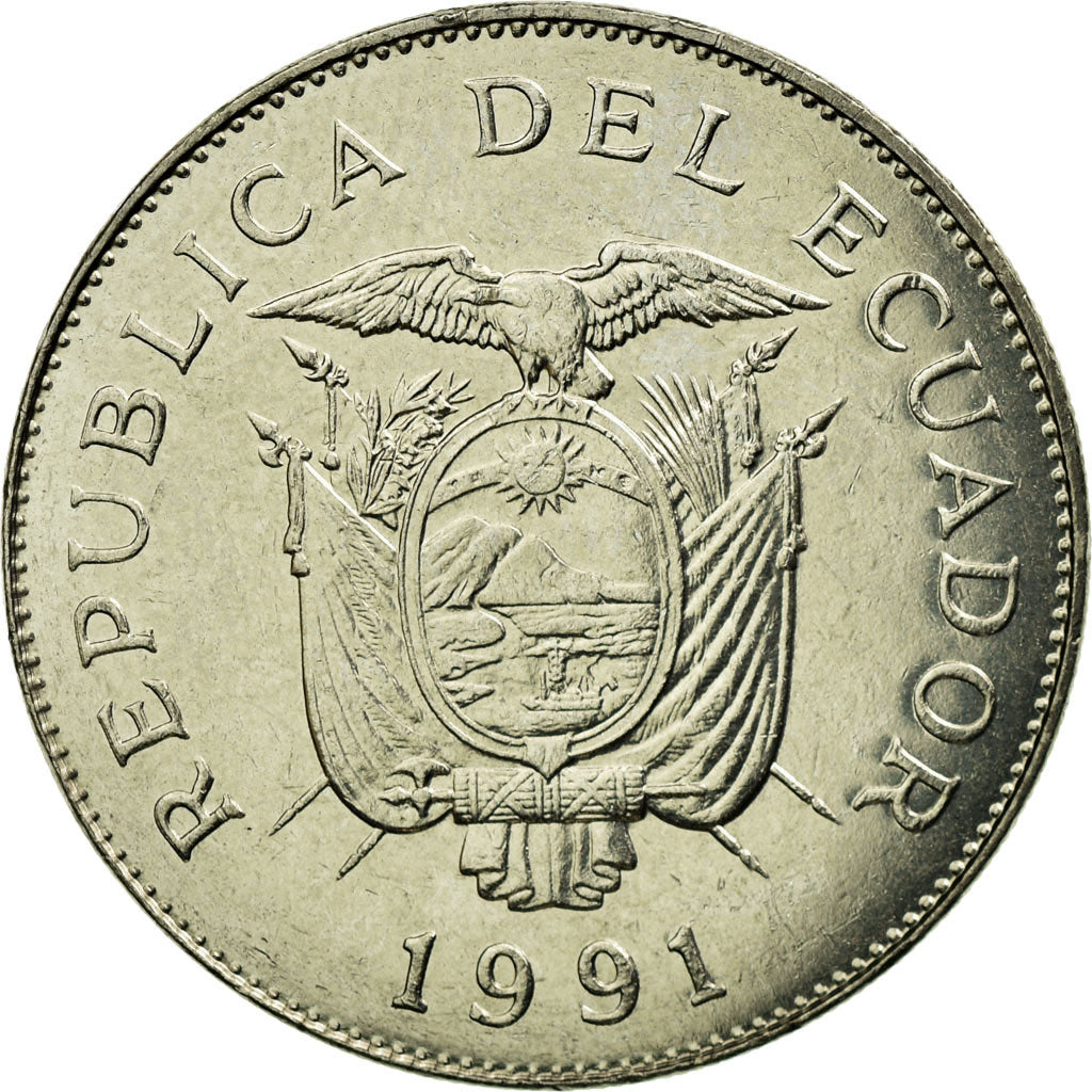 Münze, Ecuador, 50 Sucres, 1991, SS, Nickel Clad Steel, KM:93