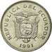 Monnaie, Équateur, 20 Sucres, 1991, TTB, Nickel Clad Steel, KM:94.2