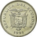 Moneta, Ekwador, 20 Sucres, 1991, EF(40-45), Nikiel powlekany stalą, KM:94.2