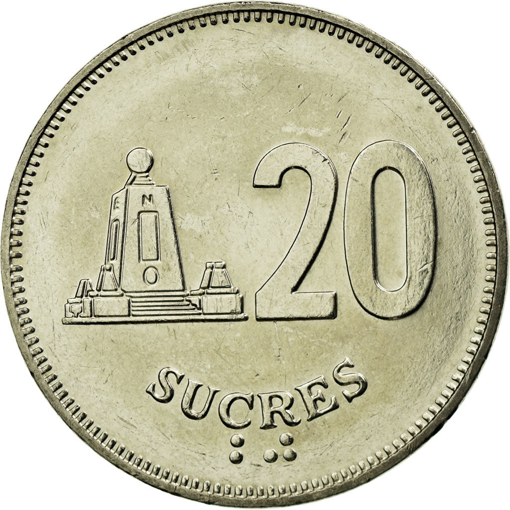 Moneda, Ecuador, 20 Sucres, 1991, MBC, Níquel recubierto de acero, KM:94.2