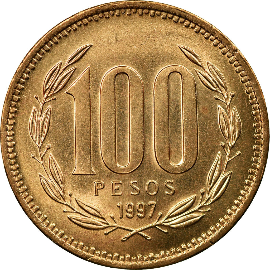 Coin, Chile, 100 Pesos, 1997, Santiago, AU(50-53), Aluminum-Bronze, KM:226.2