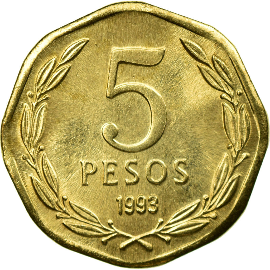 Moneta, Cile, 5 Pesos, 1993, Santiago, SPL-, Alluminio-bronzo, KM:232