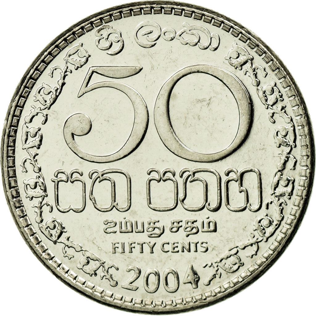 Moneta, Sri Lanka, 50 Cents, 2004, BB, Acciaio placcato nichel, KM:135.2a