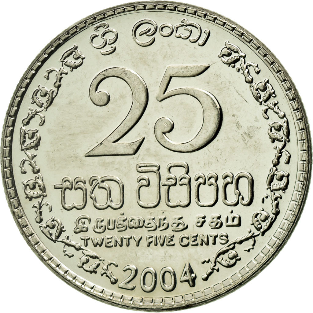 Moeda, Sri Lanka, 25 Cents, 2004, AU(55-58), Aço Revestido a Níquel, KM:141a