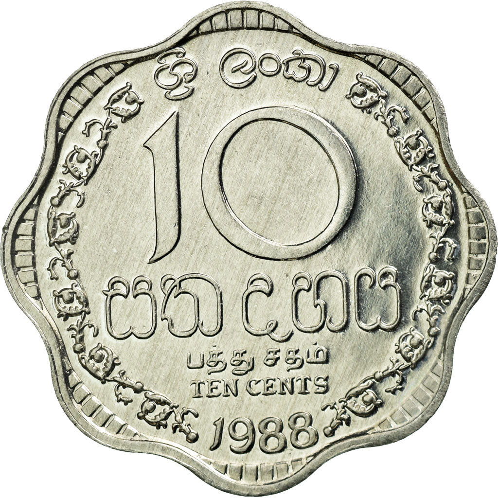 Moeda, Sri Lanka, 10 Cents, 1988, EF(40-45), Alumínio, KM:140a