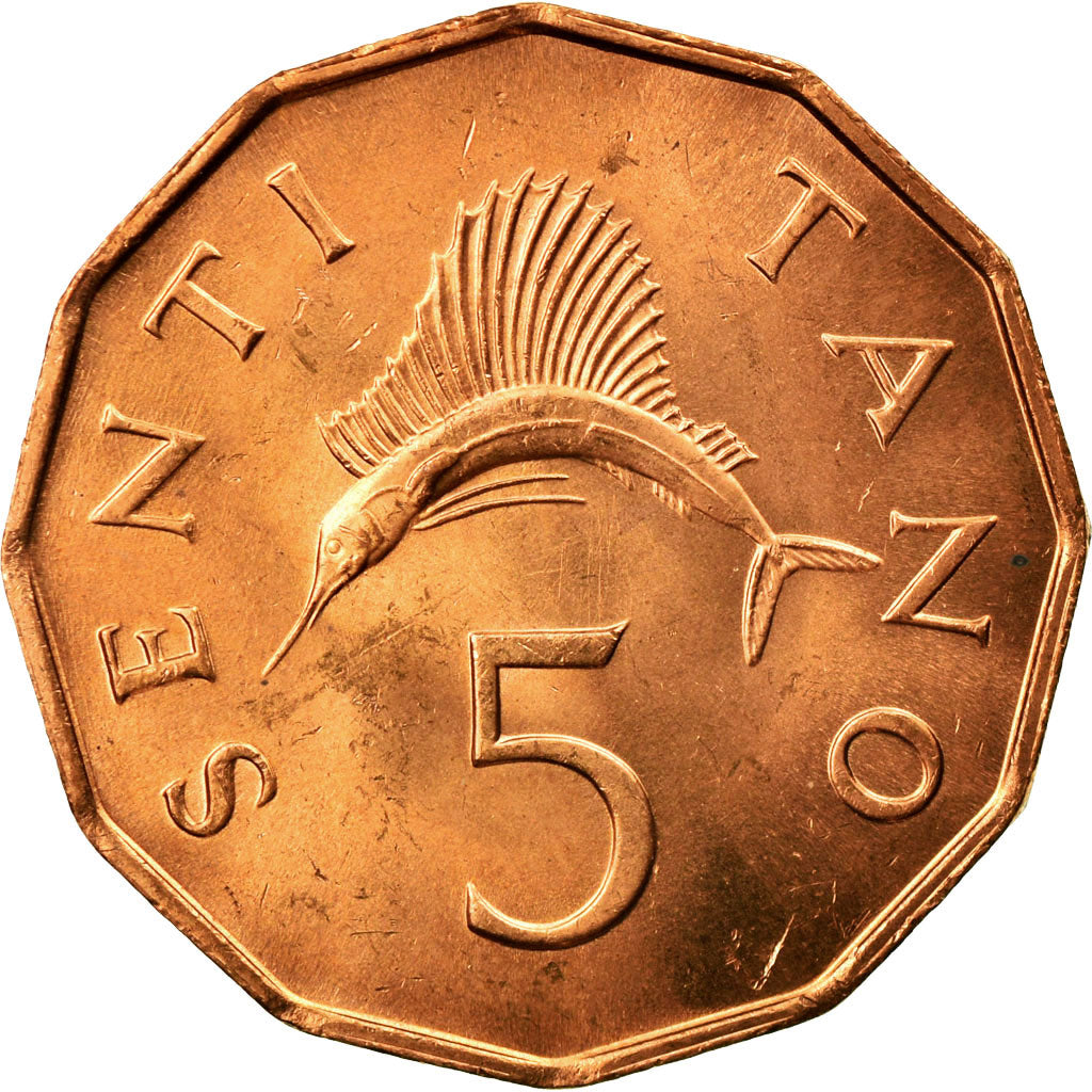Moneta, Tanzania, 5 Senti, 1976, SPL-, Bronzo, KM:1