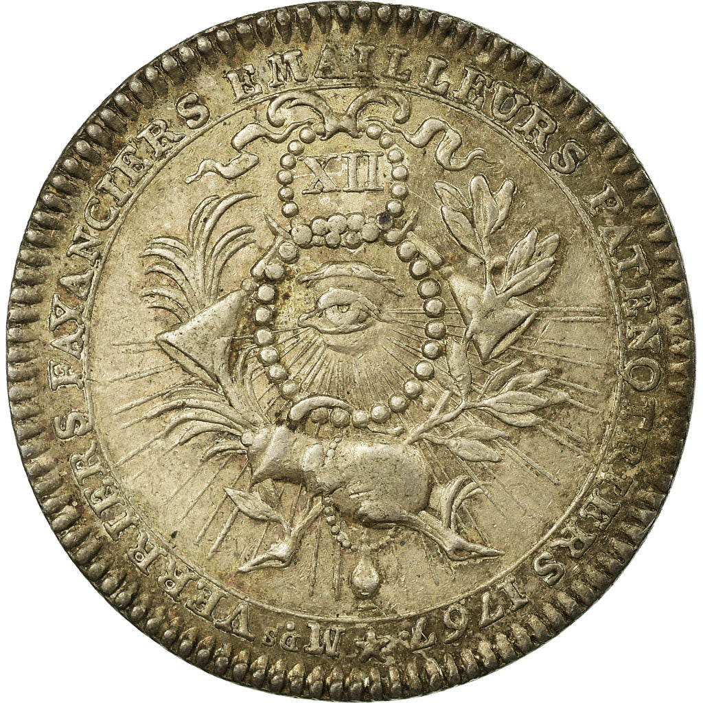 Francia, Token, Louis XV, Corporations Verriers, Fayenciers, Emailleurs, 1767