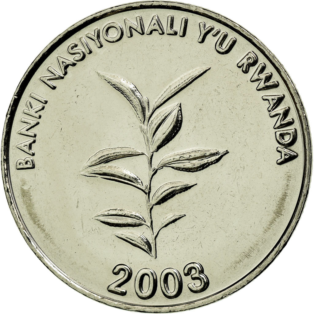 Coin, Rwanda, 20 Francs, 2003, MS(63), Nickel plated steel, KM:25