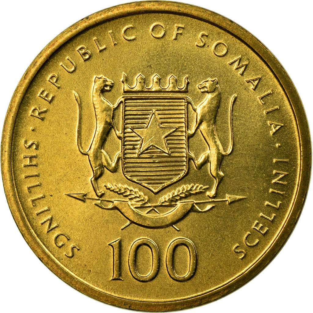 Coin, Somalia, 100 Shillings, 2002, EF(40-45), Brass, KM:112