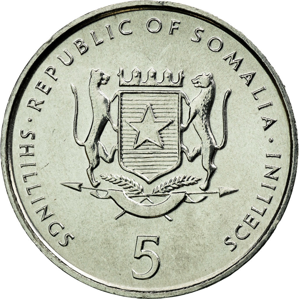 Coin, Somalia, 5 Shilling / Scellini, 2002, MS(63), Aluminum, KM:45