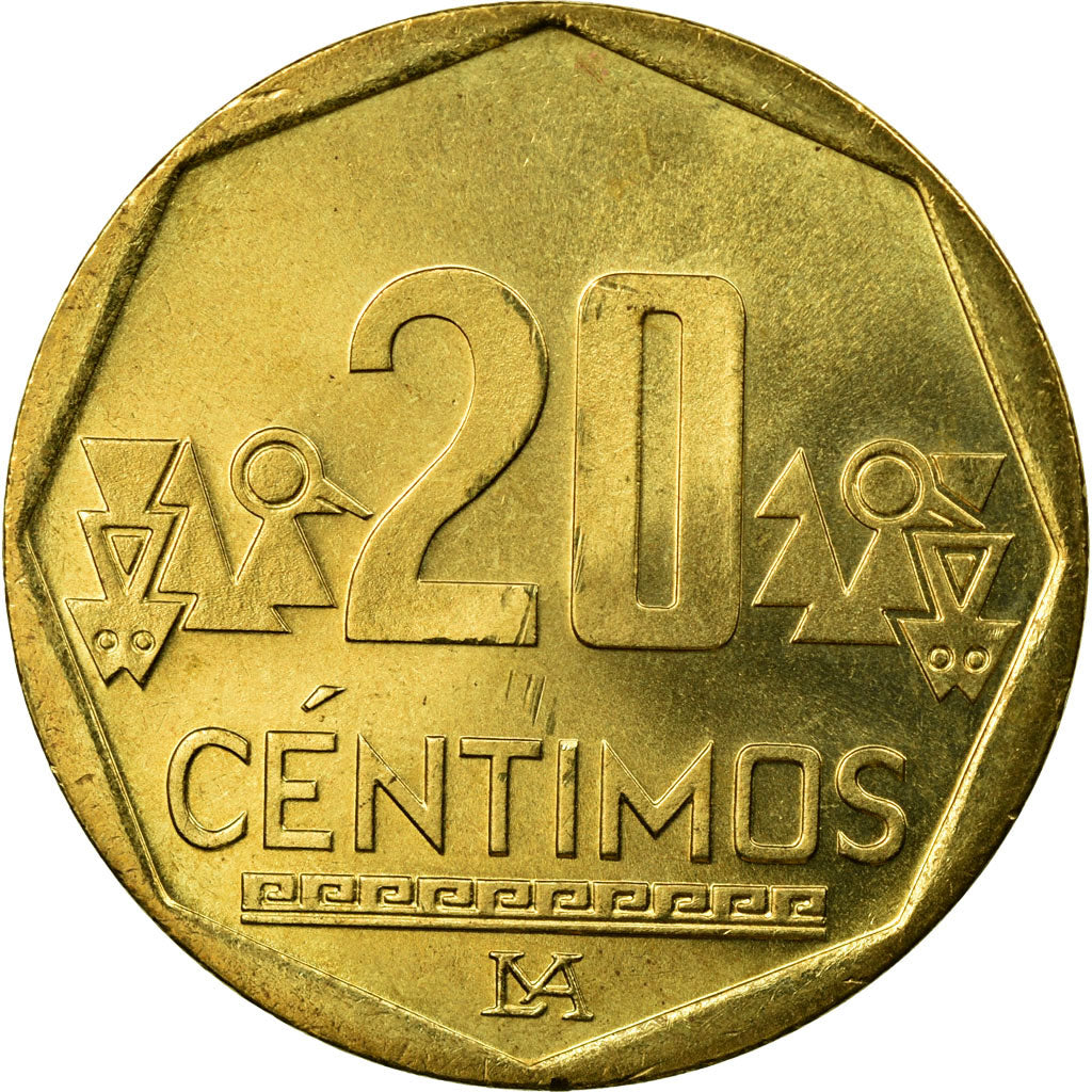 Coin, Peru, 20 Centimos, 2008, Lima, EF(40-45), Brass, KM:306.4