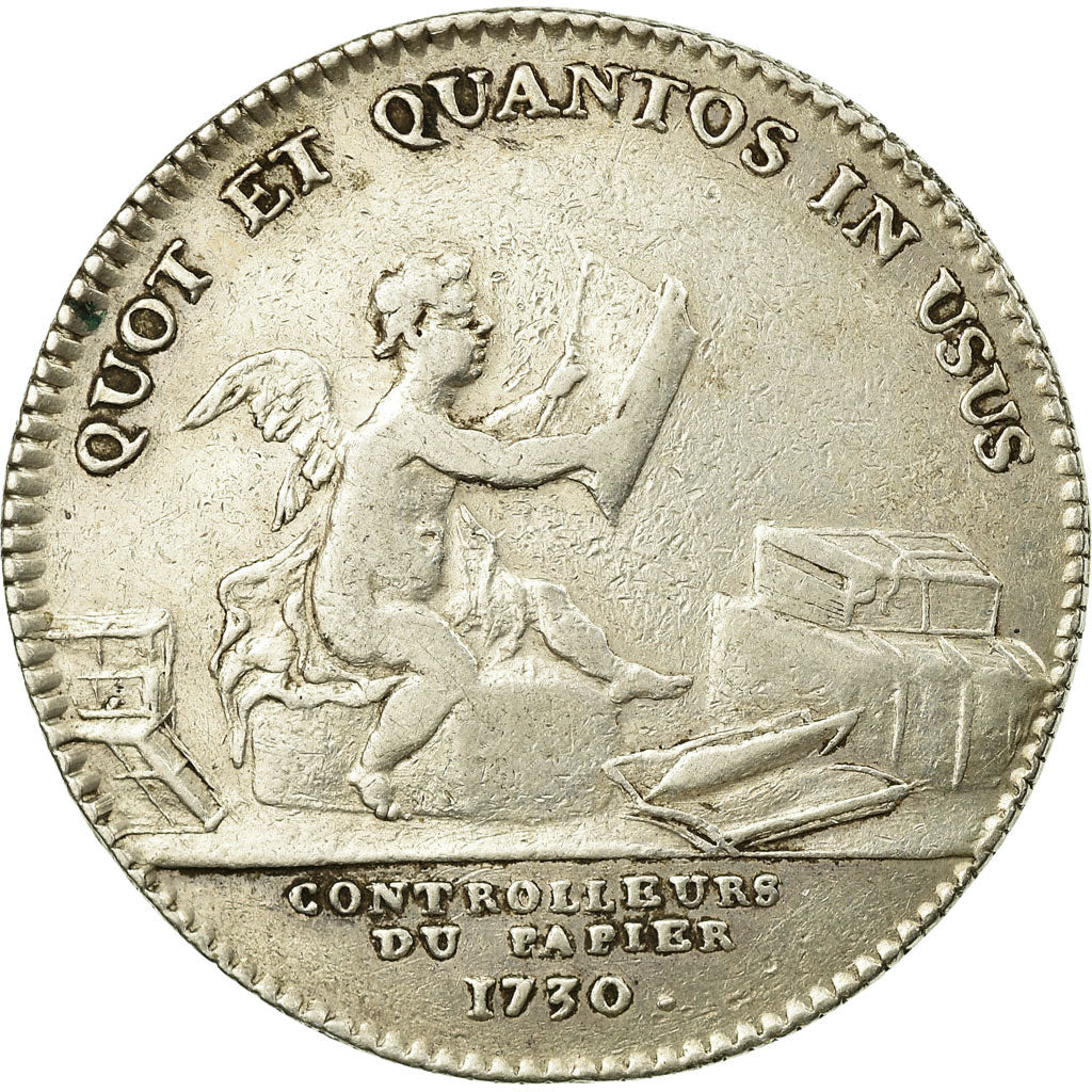 França, Token, Corporations, Contrôleurs du Papier, Luís XV, 1730, Duvivier