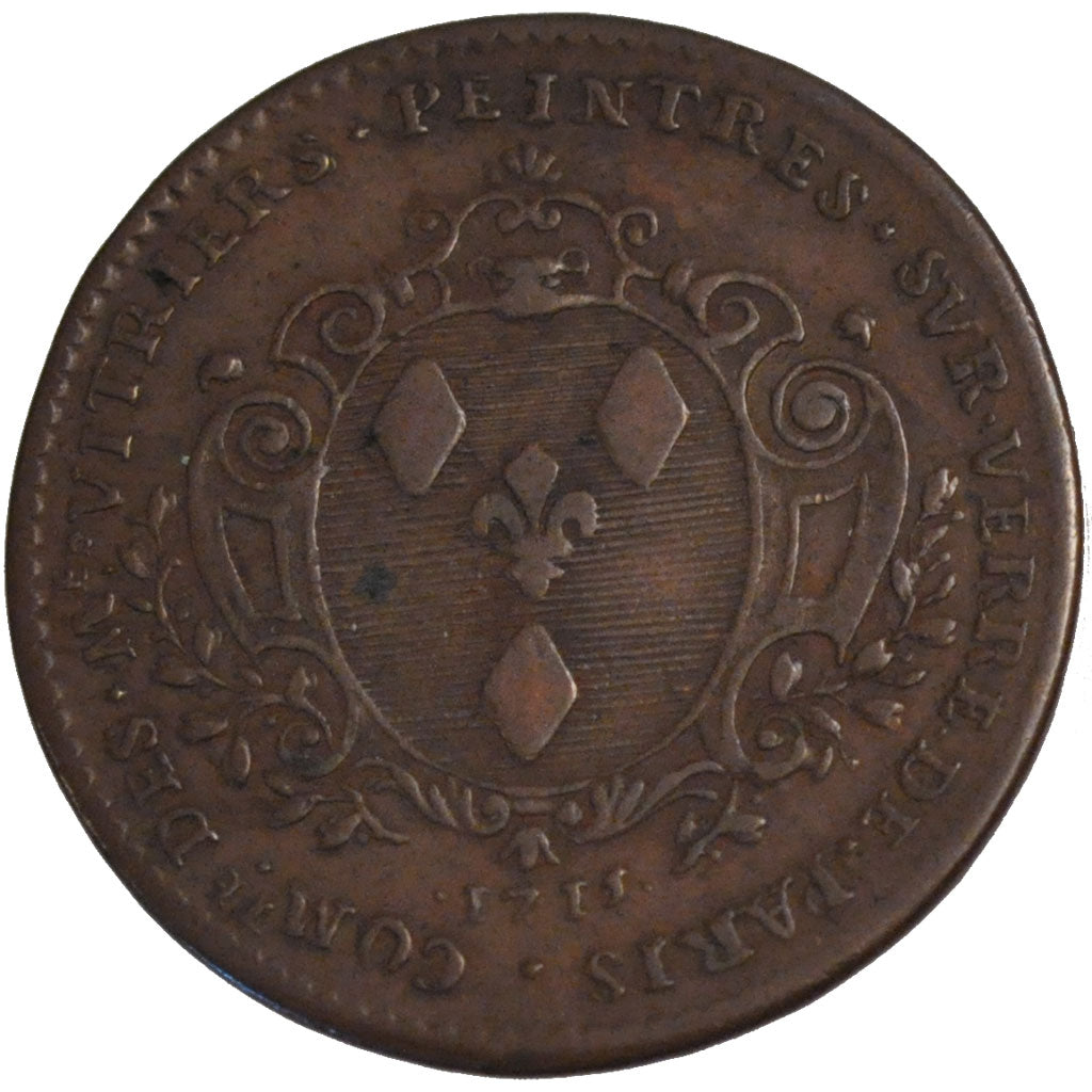 France, Royal, Token, 1715, AU(50-53), Copper, Feuardent #5415, 6.80