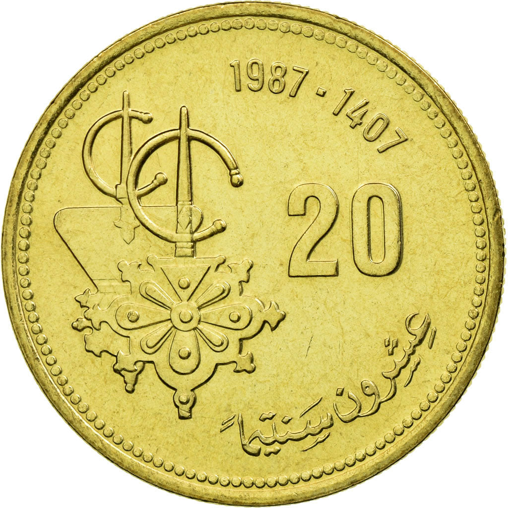 Coin, Morocco, al-Hassan II, 20 Santimat, 1987, Paris, AU(55-58)