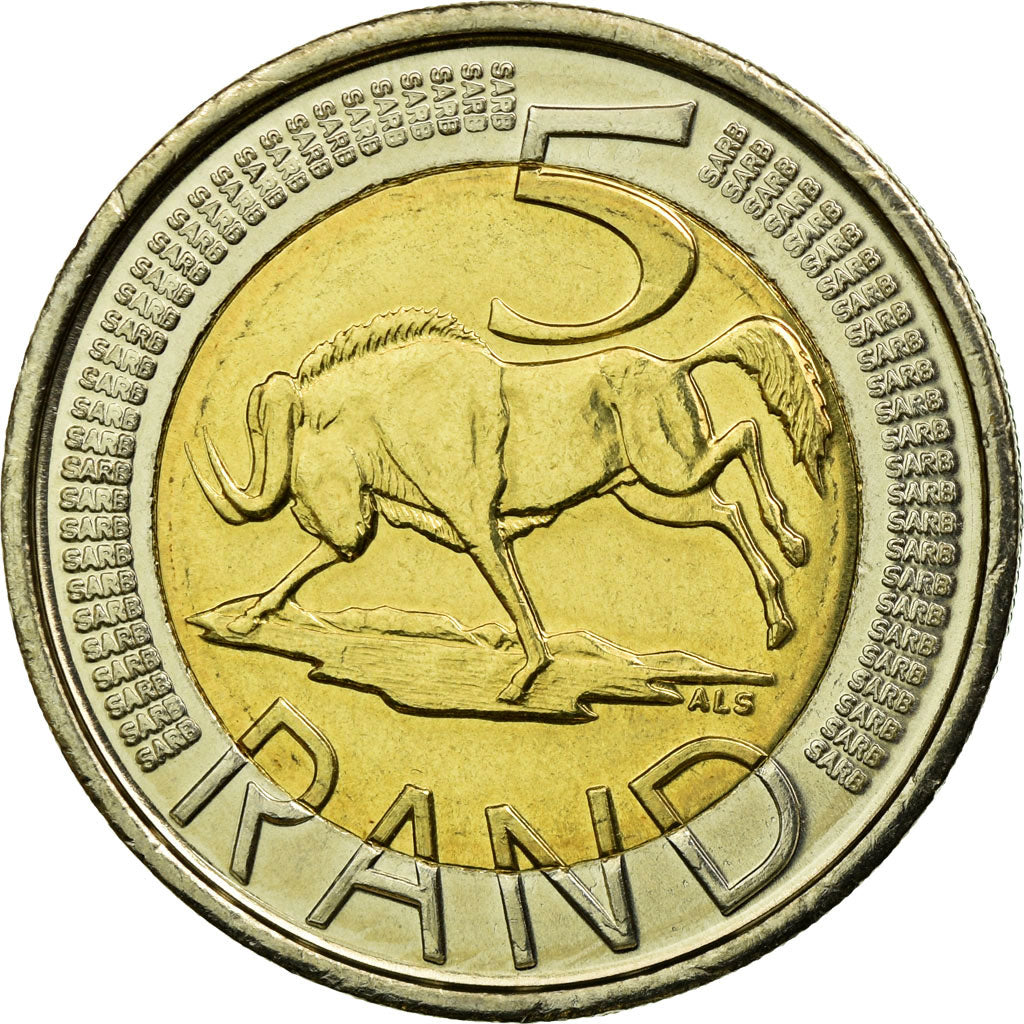 Moneta, Południowa Afryka, 5 Rand, 2008, Pretoria, AU(55-58), Bimetaliczny