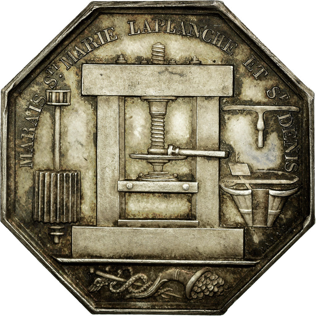 France, Token, Industry, Business & industry, 1828, Barre, AU(55-58), Silver