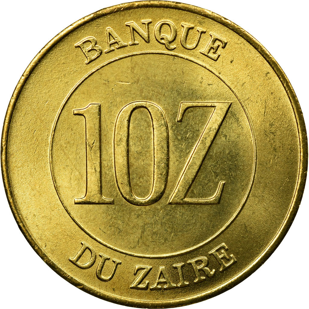 Coin, Zaire, 10 Zaïres, 1988, EF(40-45), Brass, KM:19