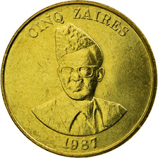 Coin, Zaire, 5 Zaïres, 1987, EF(40-45), Brass, KM:14