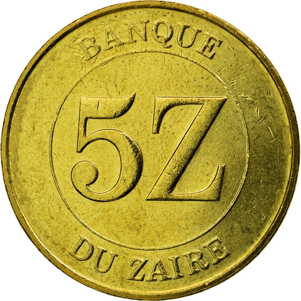 Coin, Zaire, 5 Zaïres, 1987, EF(40-45), Brass, KM:14