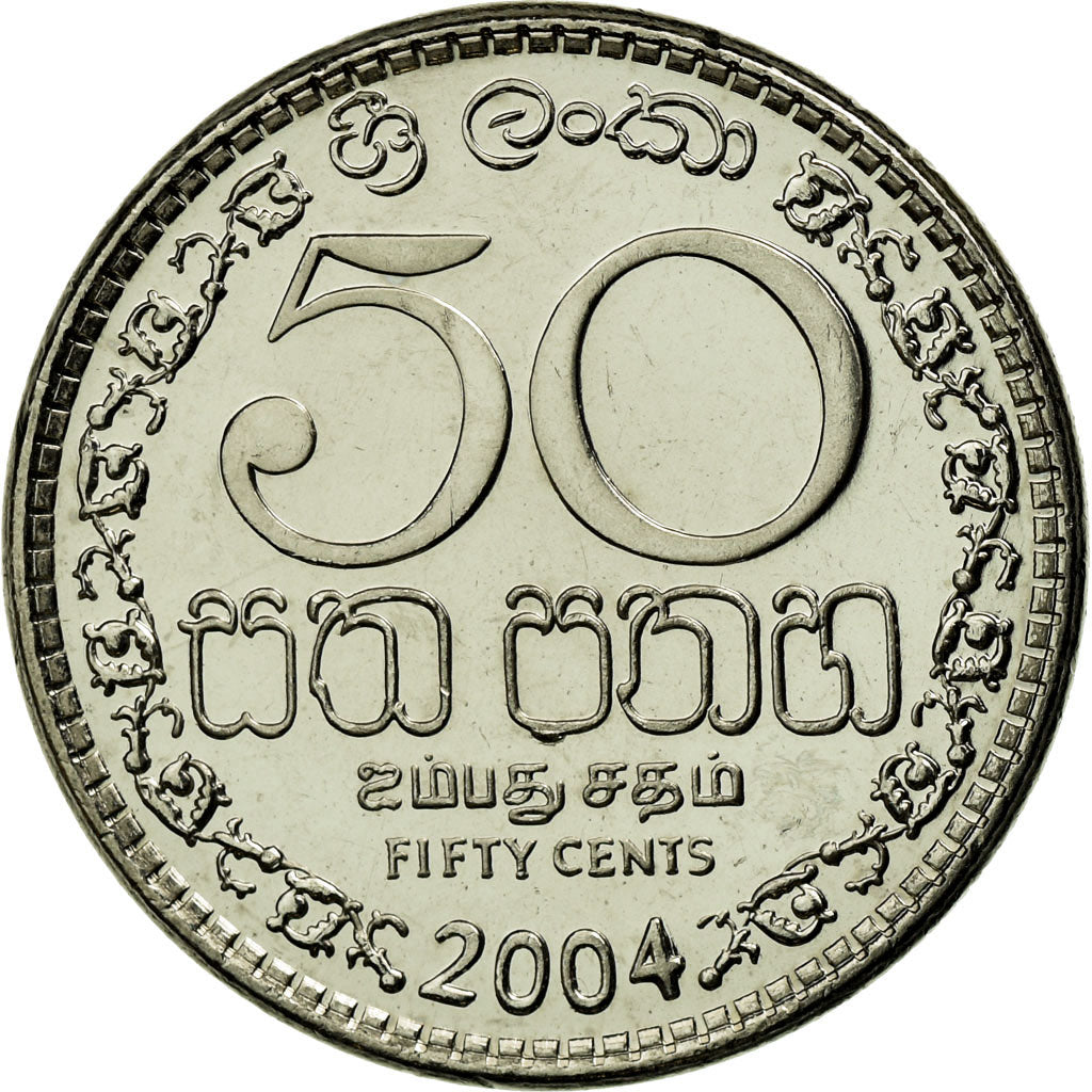 Moneta, Sri Lanka, 50 Cents, 2004, AU(55-58), Nickel platerowany stalą