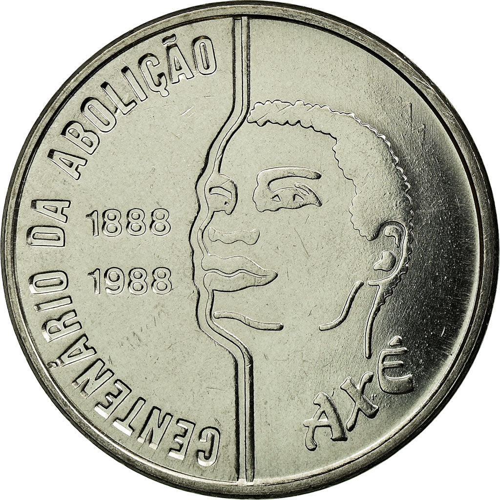 Coin, Brazil, Abolition of Slavery Centennial - Male, 100 Cruzados, 1988