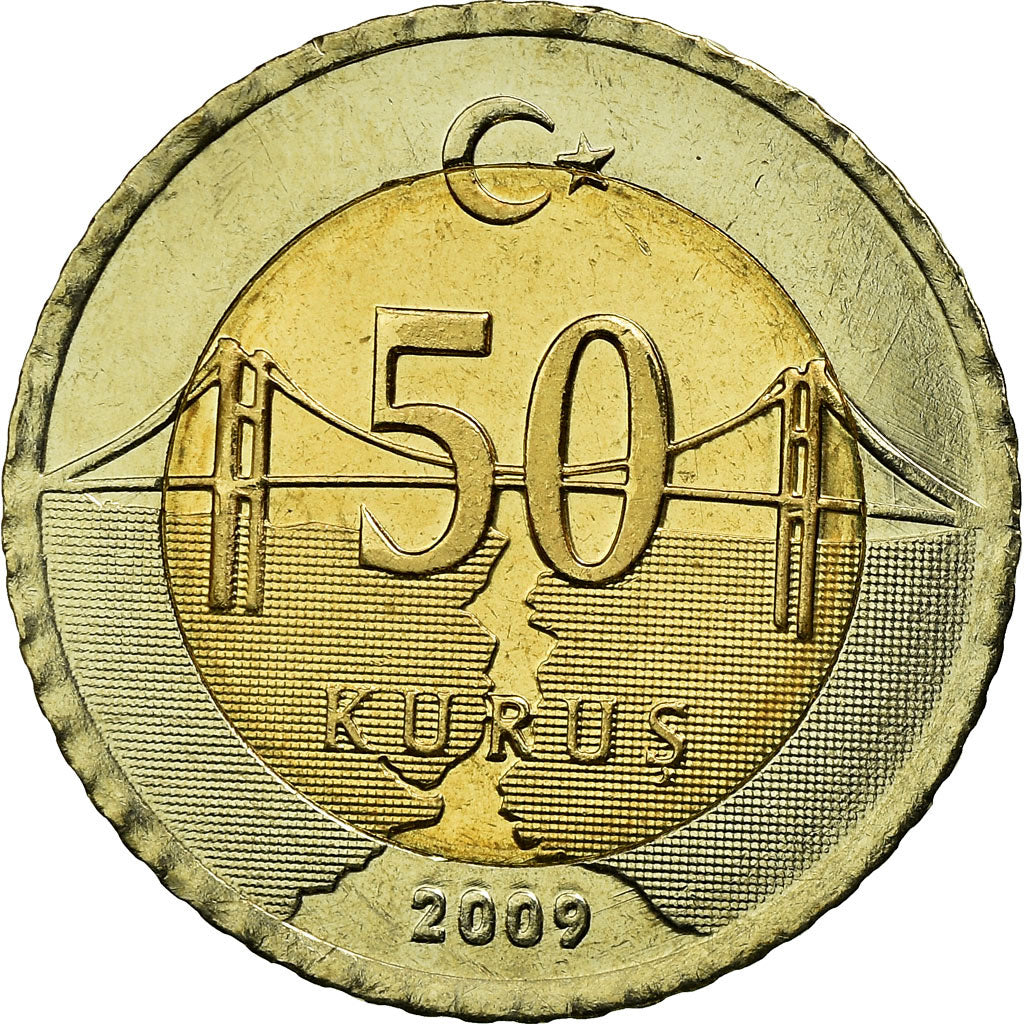 Moneta, Turchia, 50 Kurus, 2009, SPL-, Bi-metallico, KM:1243