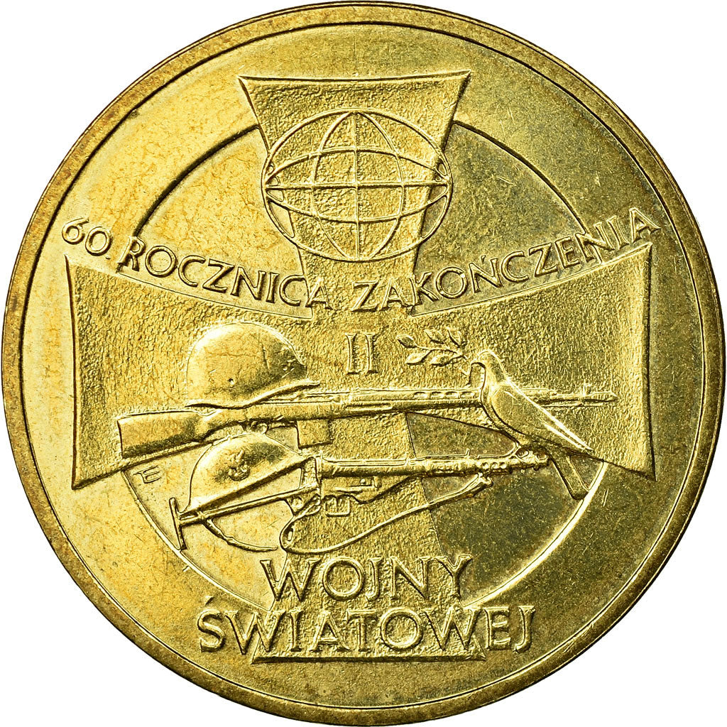 Moneda, Polonia, 60th Anniversary of WWII, 2 Zlote, 2005, Warsaw, MBC, Latón