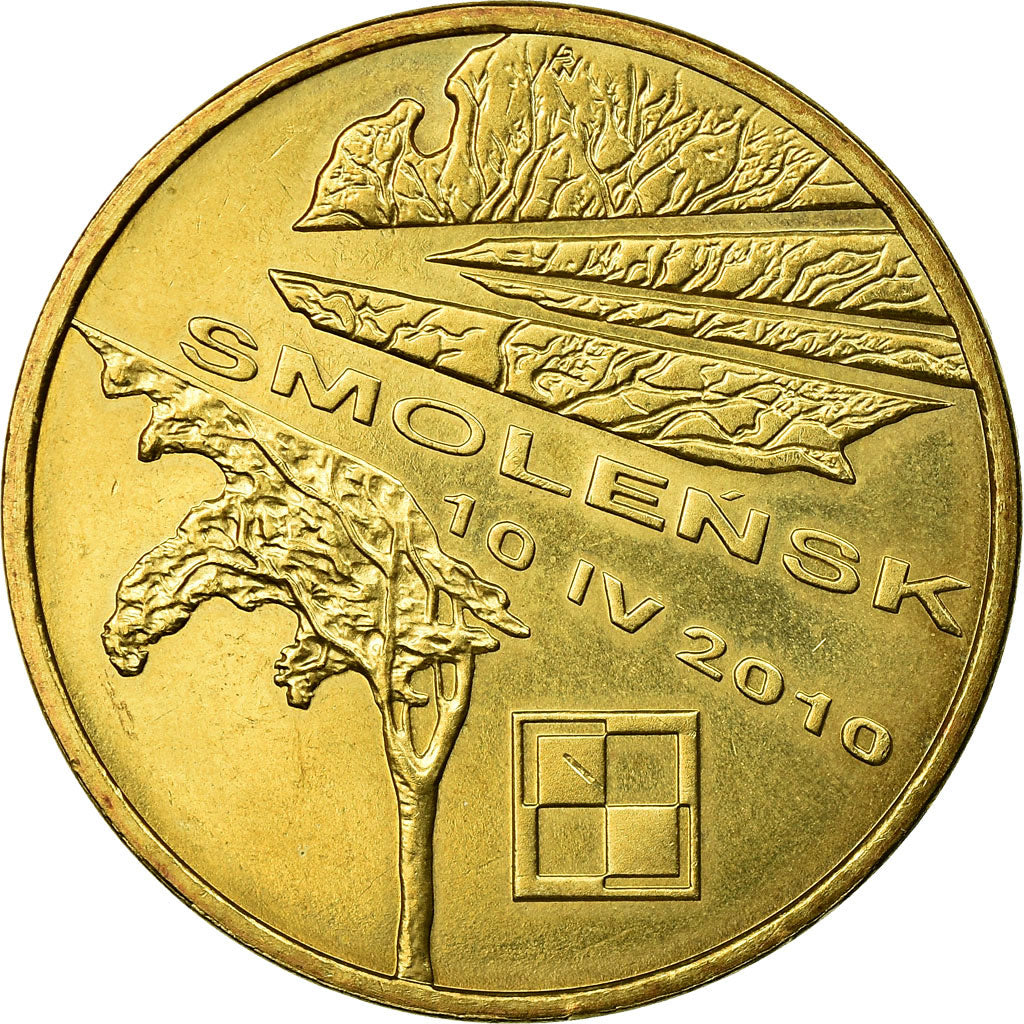 Moneda, Polonia, Smolensk plane crash, 2 Zlote, 2011, Warsaw, EBC, Latón