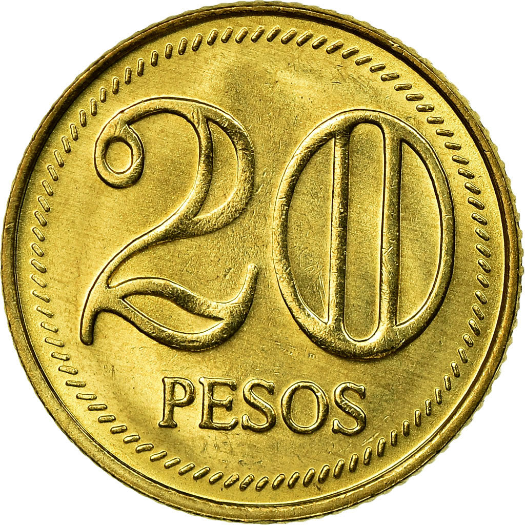 Coin, Colombia, 20 Pesos, 2005, MS(63), Brass, KM:294
