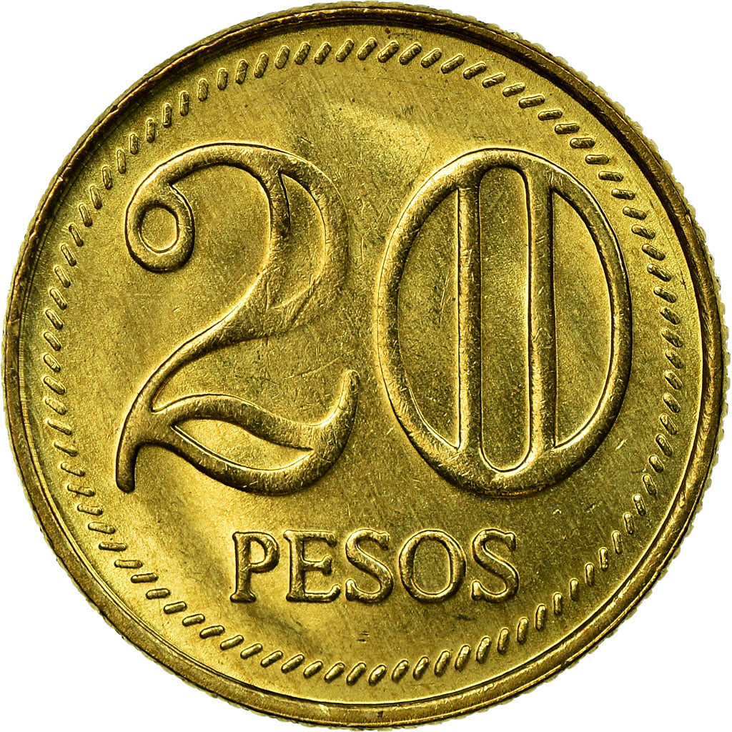 Coin, Colombia, 20 Pesos, 2005, MS(63), Brass, KM:294