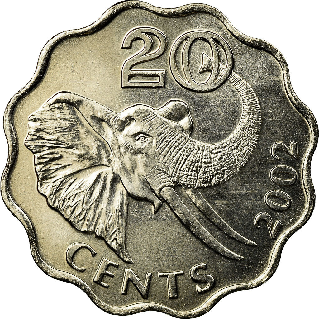 Coin, Swaziland, King Msawati III, 20 Cents, 2002, British Royal Mint