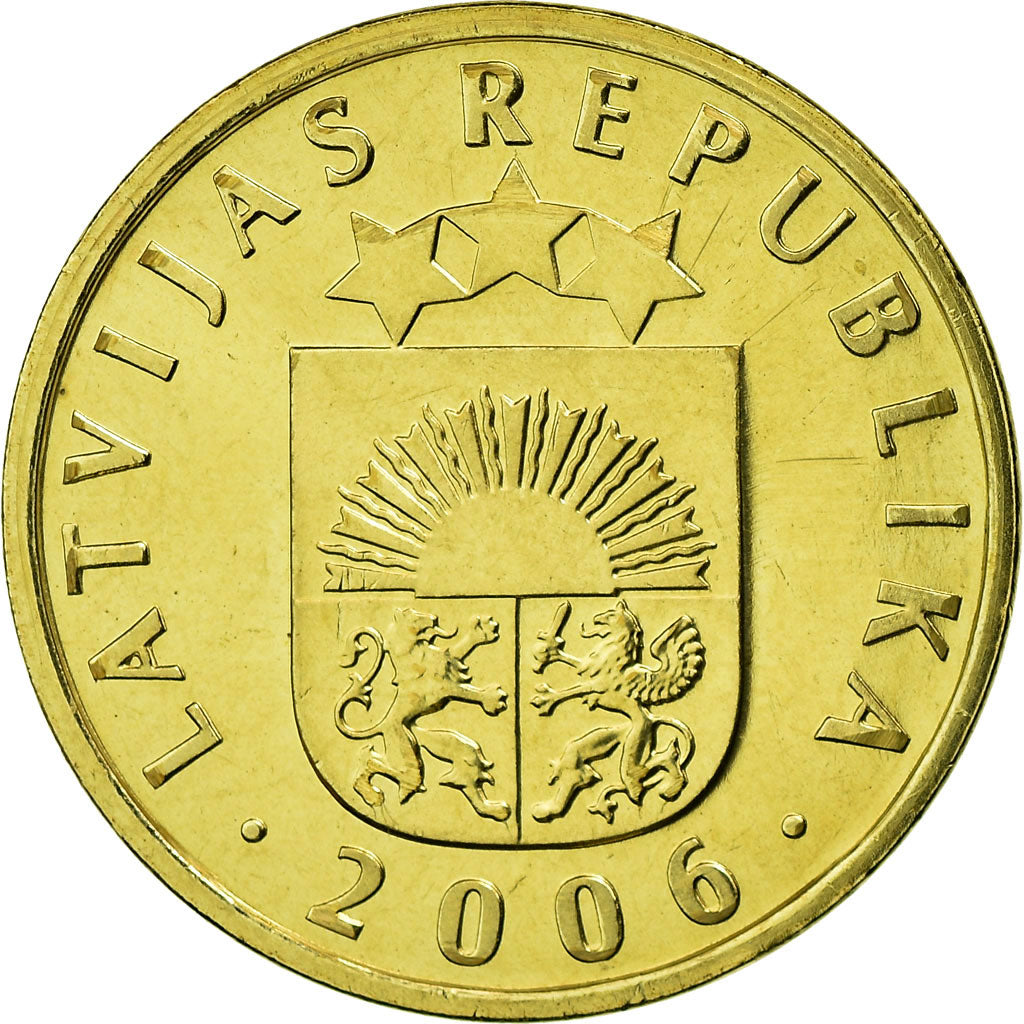 Coin, Latvia, 5 Santimi, 2006, AU(55-58), Nickel-brass, KM:16