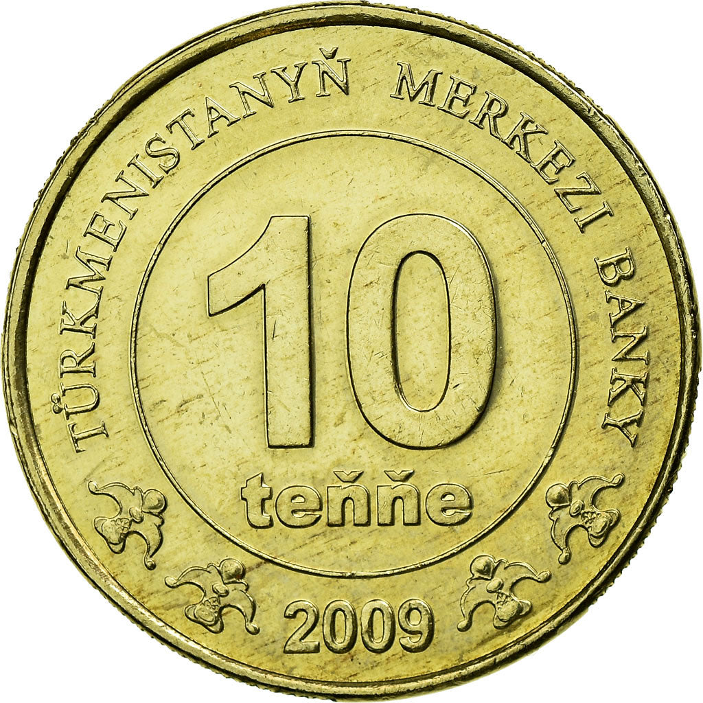 Coin, Turkmanistan, 10 Tenge, 2009, AU(55-58), Brass, KM:98