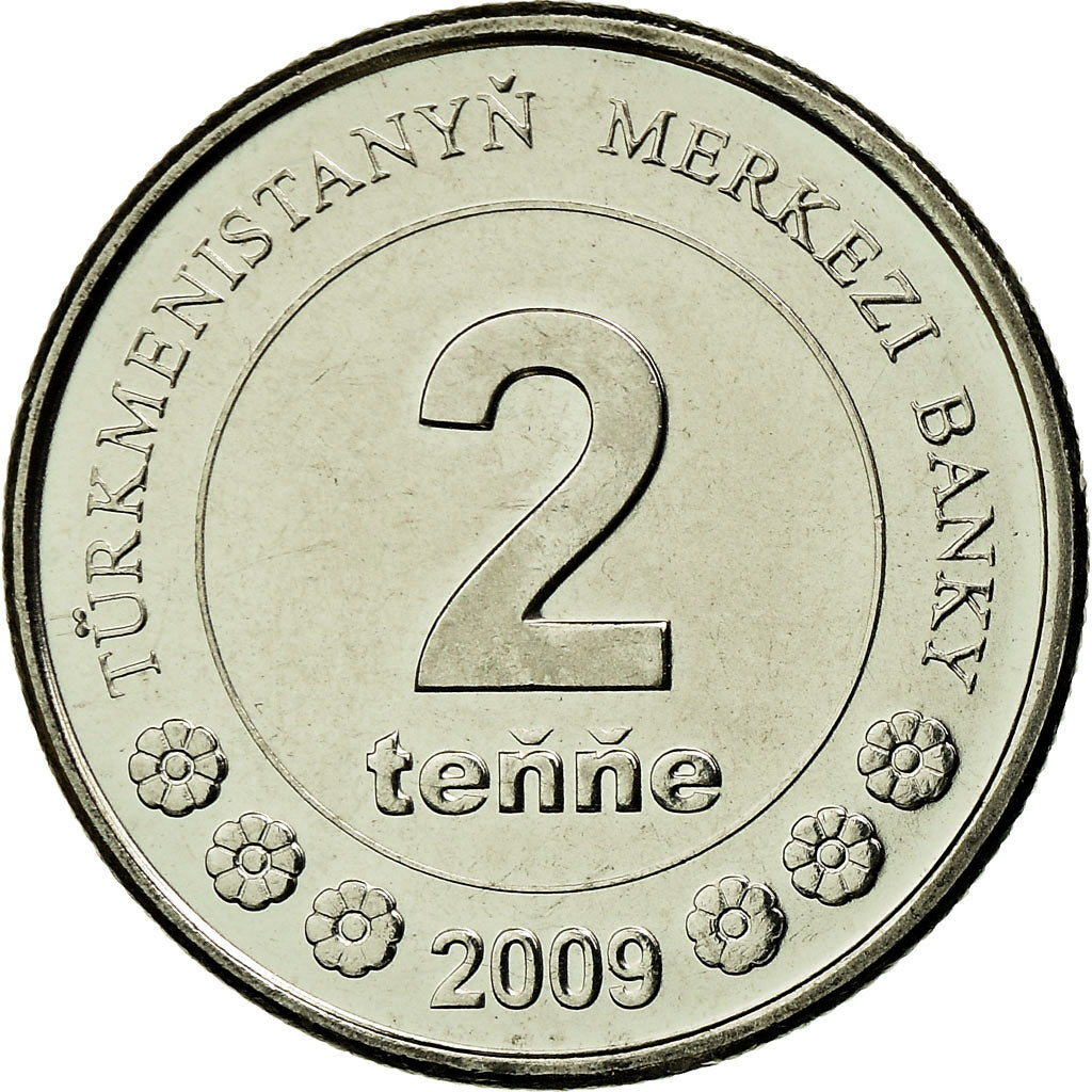 Coin, Turkmanistan, 2 Tenge, 2009, MS(63), Nickel plated steel, KM:96