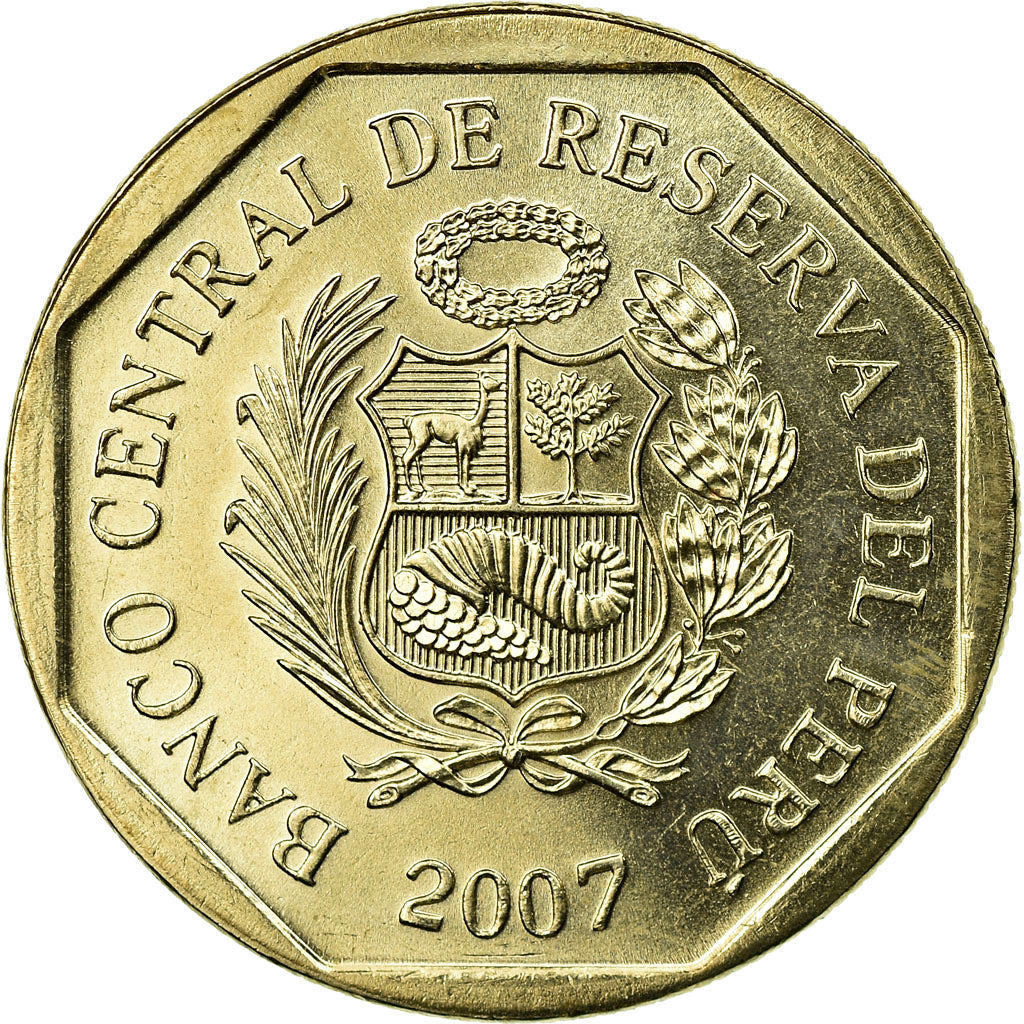 Coin, Peru, Nuevo Sol, 2007, Lima, MS(63), Copper-Nickel-Zinc, KM:308.4