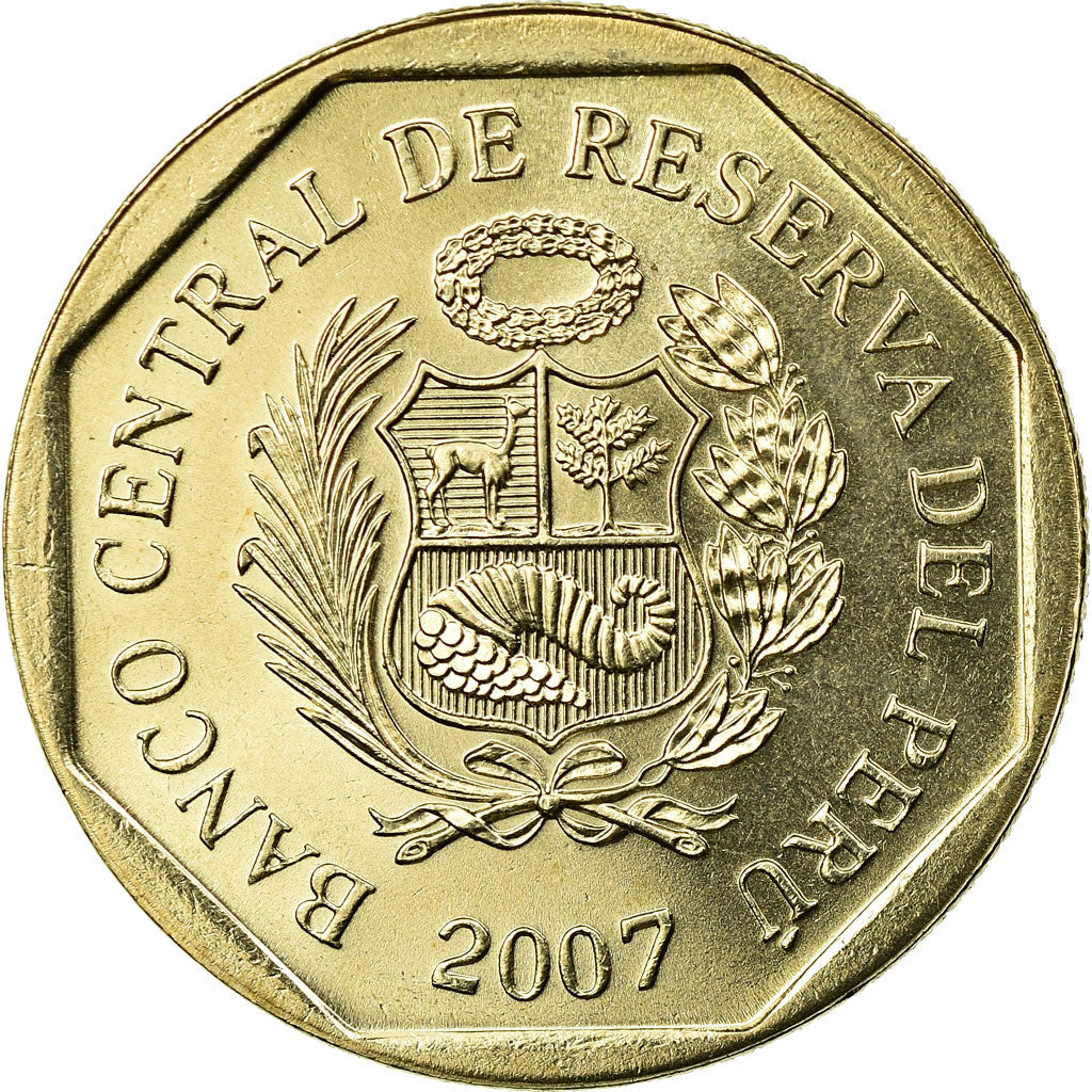 Coin, Peru, Nuevo Sol, 2007, Lima, MS(63), Copper-Nickel-Zinc, KM:308.4